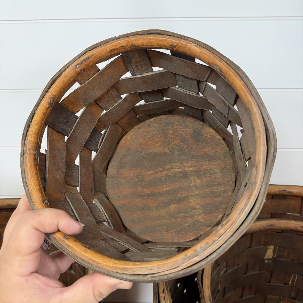 Antique S-XL Nesting Wood Splint Baskets *Flaws* Dark Woven Slats With Tacks - Picture 13 of 16